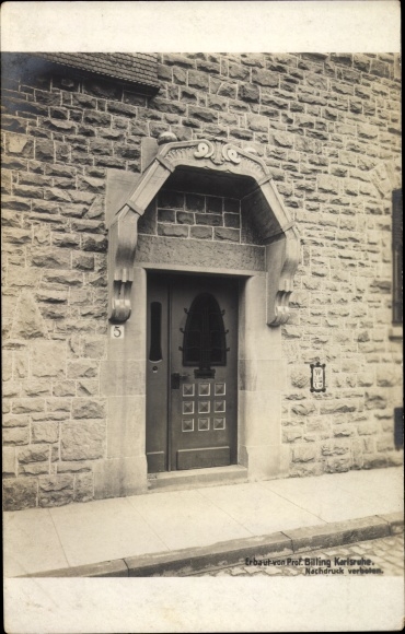 Art Nouveau PC Karlsruhe in Baden, view of a building, entrance, architect Hermann Billing