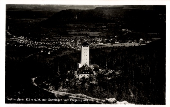 Ak Reutlingen in Württemberg, Rossbergturm, Fliegeraufnahme