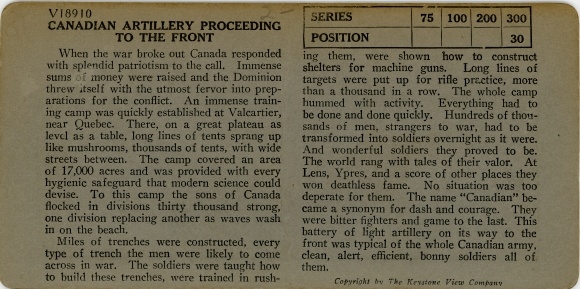 Stereo photo Canadian artillery advancing, WW I
