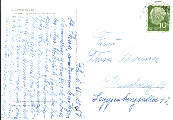 Artist Postcard Terhorst, Bernd, Pope Pius XII, Eugenio Maria Giuseppe Giovanni Pacelli