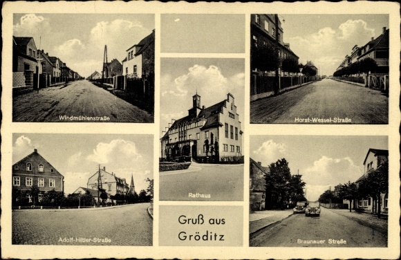 Ak Gröditz in Sachsen, Adolf Hitler Straße, Horst Wessel Straße, Braunauer Straße