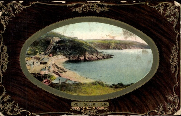 Postcard Port Soderick Isle of Man, pictures of the coast, picturesque place surrounded by mountains