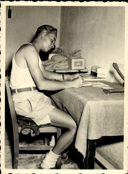 Photo Foreign Legion in Fez Morocco, Foreign Legionnaire at the desk, 10.9.1954