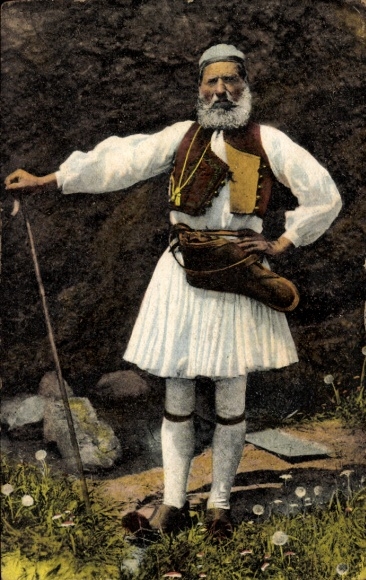 Postcard Greek shepherd in traditional costume, portrait
