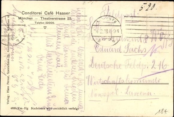 Artist PC Munich, Conditorei Café Haaser, Theatinerstrasse 23