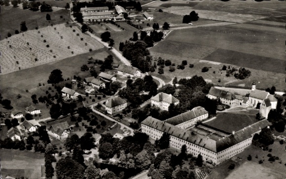 Postcard Wessobrunn in Upper Bavaria, aerial view of the monastery of the Missionary Benedictines