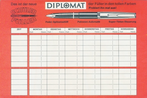 Stundenplan Diplomat Schüler Füller, Charly Brown Comic um 1960