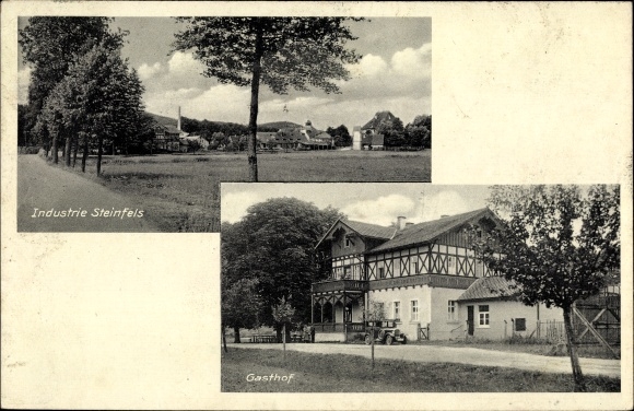 Postcard Steinfels coat in the Upper Palatinate, Steinfels industry, inn