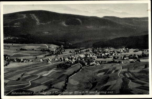 Postcard Bischofsgrün in the Fichtelgebirge, aerial view