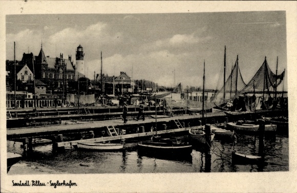 Postcard Baltijsk Pillau East Prussia, sailing harbor, lighthouse
