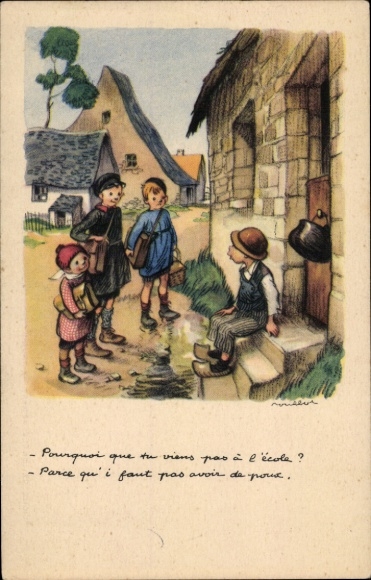 Artist Postcard Poulbot, Children on the way to school, Ligue Nationale contre le taudis