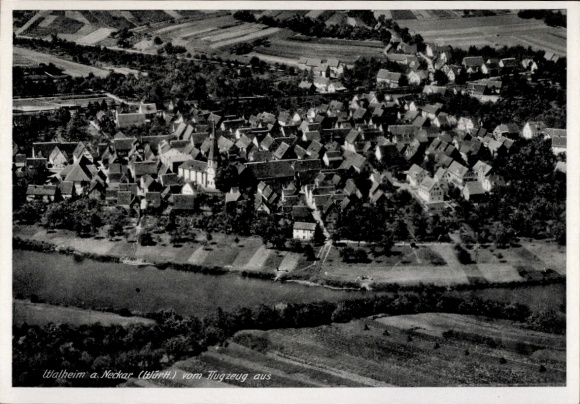 Postcard Walheim am Neckar Württemberg, aerial photograph