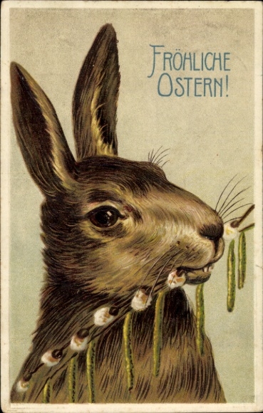Präge Ak Glückwunsch Ostern, Osterhase, Weidenkätzchen