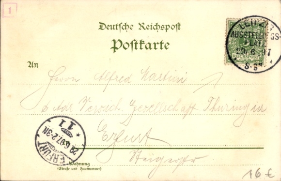 litho Leipzig, Saksische Thüringer Industrie- en Handelstentoonstelling 1897, klederdracht, dorp