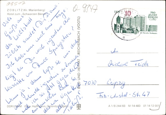 Postcard Zöblitz Marienberg in the Ore Mountains, Hotel zum Schwarzen Bären