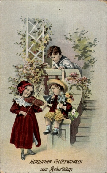 Postcard Happy Birthday, musical children