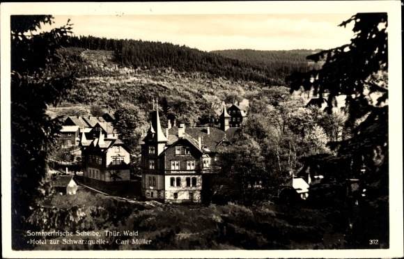 Ak Scheibe Alsbach Neustadt am Rennweg Thüringen, Hotel zur Schwarzquelle, Müller