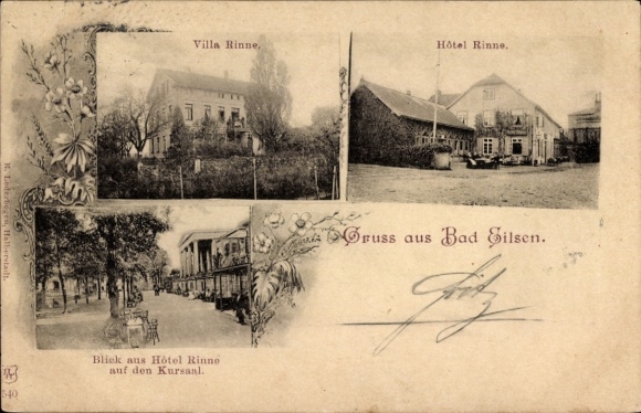 Postcard Bad Eilsen Lower Saxony, Villa Rinne, Hotel Rinne, street section