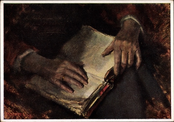 Artist Postcard troops, Karl, mother&#39;s hands, old book, HDK 250