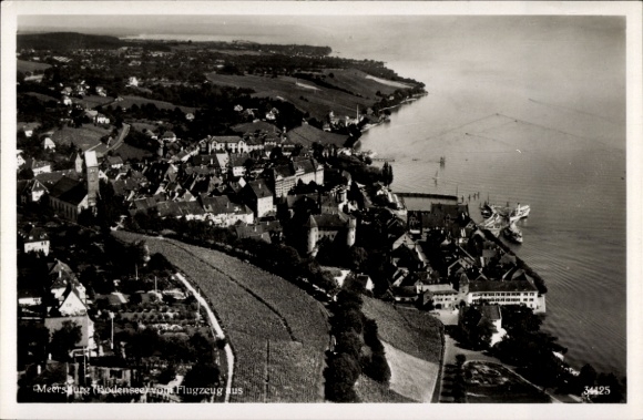 Postcard Meersburg in the Bodenseekreis Baden Württemberg, aerial photograph