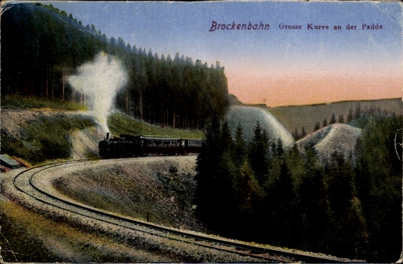 Postcard Brocken Harz National Park, Brocken Railway, Big Curve at the Padde, Steam Locomotive