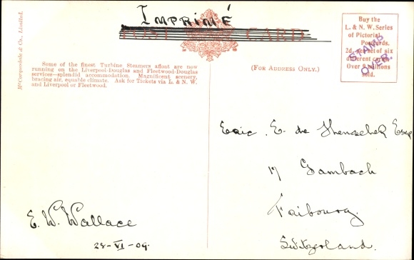 Postcard Isle of Man, Douglas Head Lighthouse, via Liverpool or Fleetwood