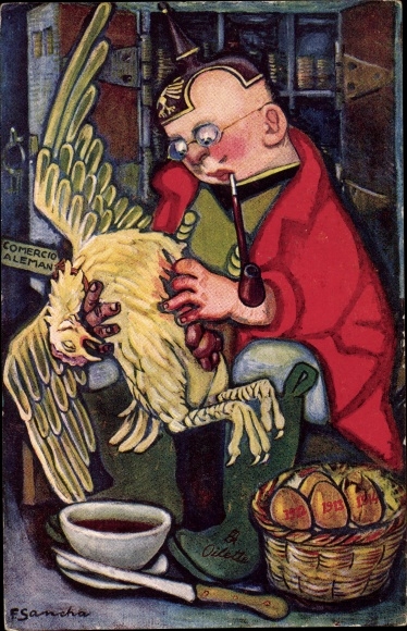 Artist Postcard The Hen that laid the Golden Eggs, caricature Germany 1. WK