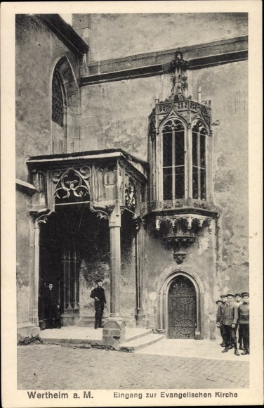 Postcard Wertheim am Main, entrance to the evangelical church