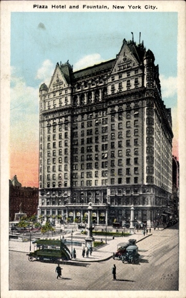 Ak New York City USA, Plaza Hotel en fontein