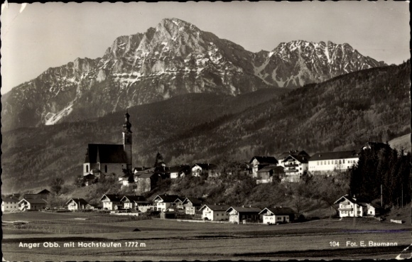 Postcard Anger in Upper Bavaria, general view with Hochstaufen