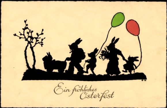 Scherenschnitt Ak Glückwunsch Ostern, Osterhasen