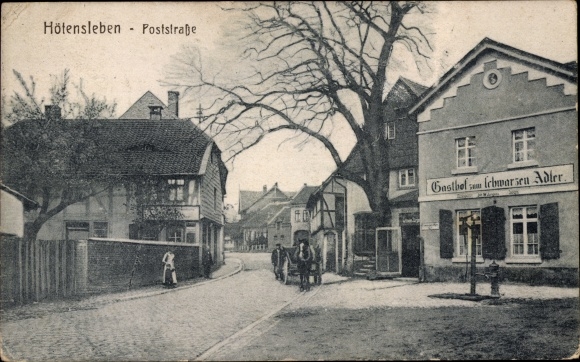 Postcard Hötensleben District Börde, Poststrasse, Gasthof zum Schwarzen Adler