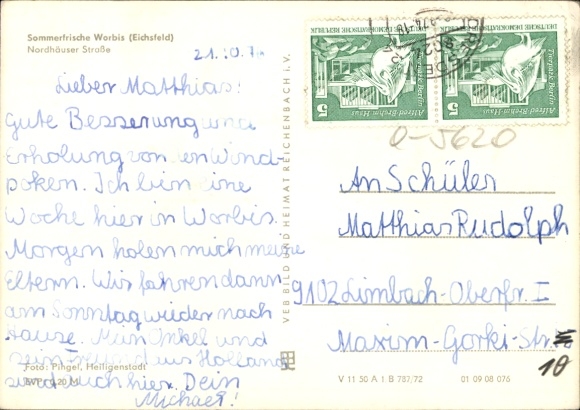 Postcard Leinefelde Worbis Eichsfeld Thuringia, view into the Nordhäuser Straße, motorcycle with sidecar