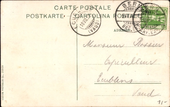 Postcard Bernerin, woman in traditional costume, spinning wheel