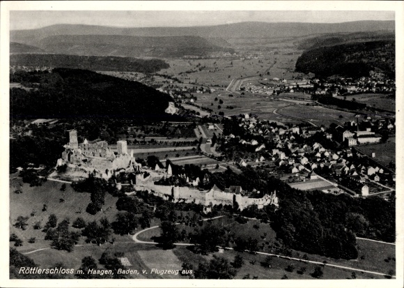 Postcard Eberbach am Neckar Odenwald Baden, aerial photograph of the Röttler Castle, surroundings, 1939.