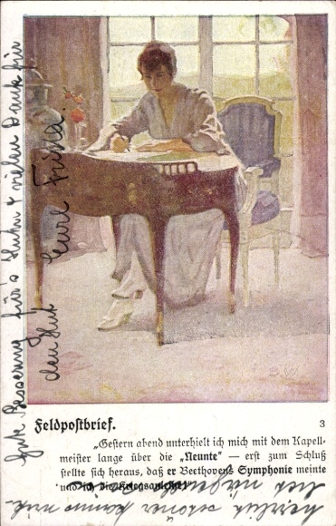 Artist Postcard Wennerberg, Bruno, field post letter, woman, ninth war loan