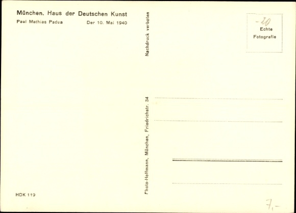 Artist Postcard Padua, Paul Mathias, May 10, 1940, HDK 119
