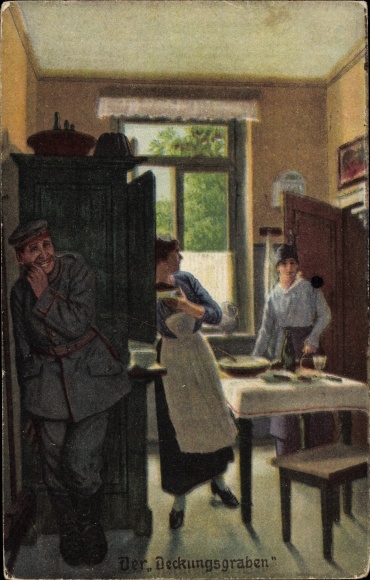 Artist Postcard The Cover Trench, Always Professional, Military Terminology, Soldier Hides