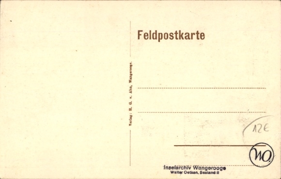 Ansichtkaart Wangerooge, Vuurtoren, liedje 1915 Als de kersenbomen bloeien, Landwehr M. K. Hübner, Eilandwacht