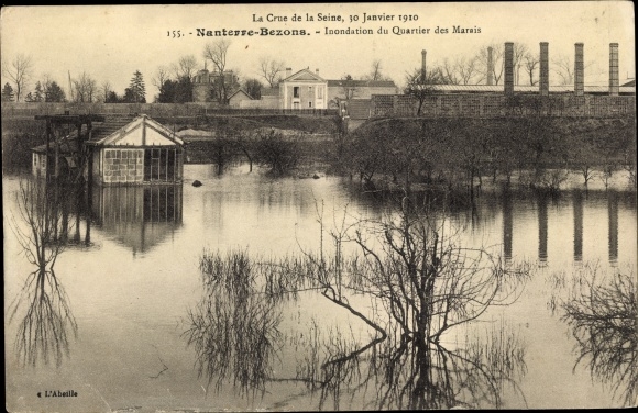 Postcard Bezons Val d&#39;Oise, The 1910 Seine Flood, Flooding of the Marais District