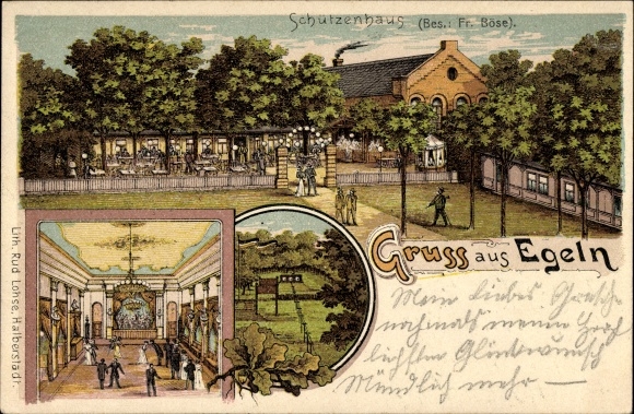 Litho Egeln Sachsen Anhalt, Schützenhaus, Bes. Fr. Böse