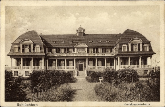 Postcard Schluechtern in Hesse, district hospital
