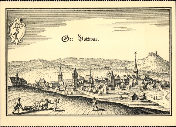 Künstler Ak Merian, Großbottwar in Württemberg, Gesamtansicht ums Jahr 1652