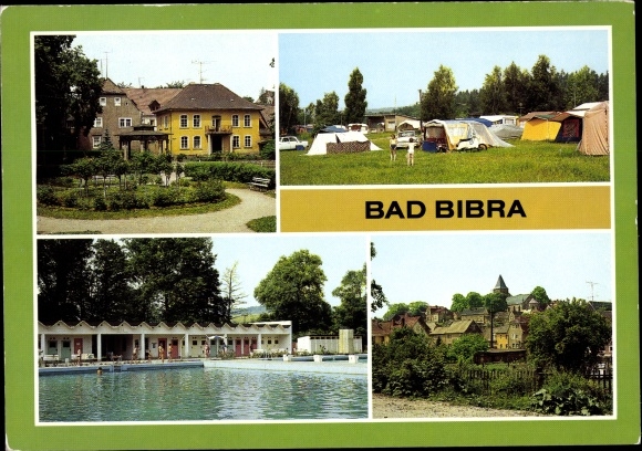 Postcard Bad Bibra in the Burgenland district, health resort, campsite, partial view, forest pool