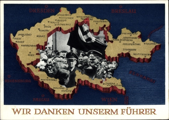 Maps Postal Stationery PC We thank our leader, Sudetenland, Bohemia, Moravia, Hitler