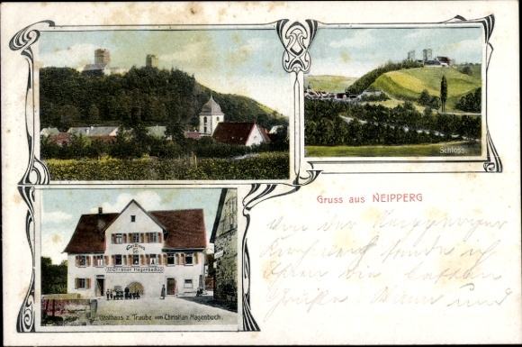 Passepartout Postcard Neipperg Brackenheim an der Zaber Württemberg, Gasthaus zur Traube, Castle