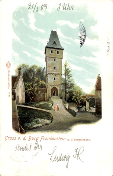 Postcard Nieder Beerbach Mühltal in the Odenwald, Burg Frankenstein, Gate Tower
