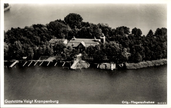Ak Berlin Köpenick Müggelheim, Gastwirtschaft Krampenburg, Fliegeraufnahme