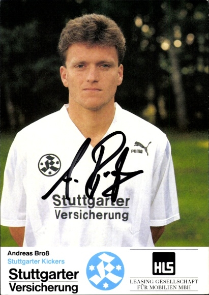 Karta autografu piłkarza Andreasa Broßa, SV Stuttgarter Kickers, autograf