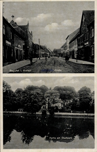 Ak Retzau Raguhn in Anhalt, Historische Straßenansicht, Adolf-Hitler-Straße, Stadtpark